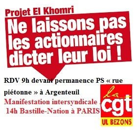 Jeudi 26 mai : manifestation parisienne contre la Loi El Khomery départ 14 h Nation