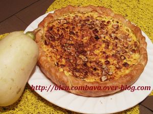Tarte à la courge Butternut, lardons, noisettes et chèvre frais