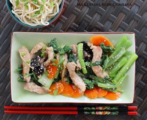 Porc Sauté aux Brocolis Chinois (bok choy) et aux Champignons Noirs- Chine-