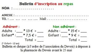 Fête des 20 ans. Réservation de votre repas.