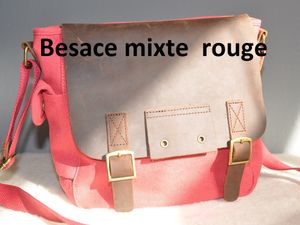 besace bandouliere toile rouge rabat cuir