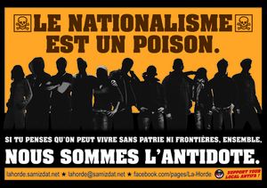 Sticker produit par le groupe antifasciste La Horde