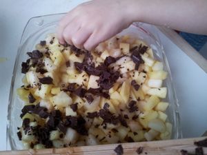 Crumble végétalien pommes-poires-choco
