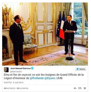 Hollande décore Barroso de la légion d'honneur à l'Elysée en catimini (POJ)