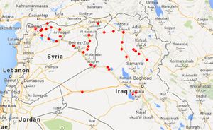 Les points rouges correspondent aux positions de l'EI en Syrie