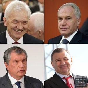 Quatre oligarques proches de Vladimir Poutine : Guennadi Timtchenko, Iouri Kovaltchouk, Igor Setchine et Arkady Rotenberg
