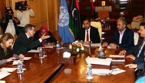 Le vice-président du Congrès général national libyen, rencontre l'envoyé spécial de l'ONU. © AFP Lire l'article sur Jeuneafrique.com : Diplomatie | Libye : réunion à Genève pour essayer de ramener la paix | Jeuneafrique.com - le premier site d'information et d'actualité sur l'Afrique Follow us: @jeune_afrique on Twitter | jeuneafrique1 on Facebook