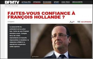Sondage BFM : 98% des Français ne font pas confiance à Hollande. Sondage retiré pour "votes frauduleux et massifs".