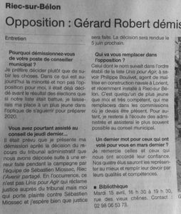 Suite à la démission de M. Robert