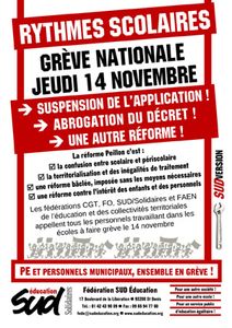 Enseignants et personnels territoriaux : tous ensemble en grève le 14 novembre contre la réforme Peillon