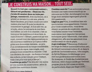 La magazine Fémina nous cite à propos d'autoconstruction