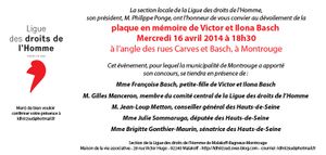 En mémoire de Victor et Ilona Basch, le 16 avril à Montrouge