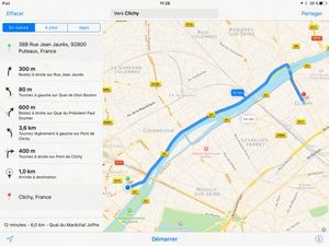 Plans bénéficie de nombreuses améliorations dans iOS 9 : géolocalisation, rapidité de calcul d'itinéraires, transports en commun pour certaines villes.