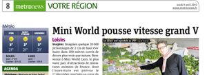 Article dans le magazine gratuit "Metronews" du 9 Avril 2015