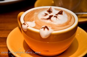 Chat en forme de mousse dans une tasse de café