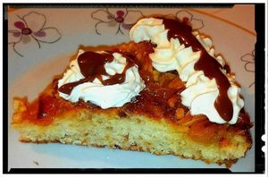 Gâteau au fromage blanc amandes-abricots et sauce carambar