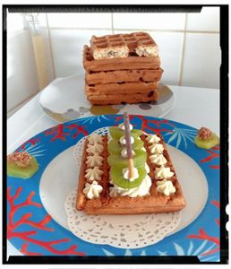 Gaufres avoine-chocolat 2 en 1 croquantes et moelleuses et crème fromage frais miel