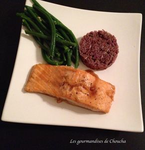 Pavé de saumon à l'érable, zestes de citron et son méli mélo de riz