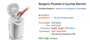 Promotion : Poubelle à Couches + recharges Sangenic