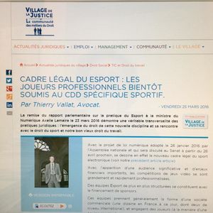 Statut des joueurs professionnels de Esport: notre article publié dans le Village de la Justice