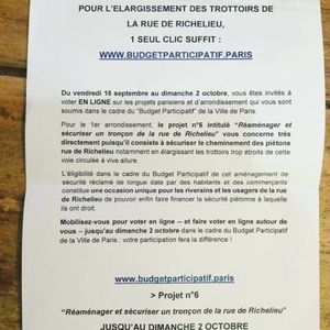 Une rue de Richelieu sécurisée et réaménagée: un exemple de projet pour le budget participatif de la Ville de Paris 2016