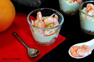 Verrines Mousse d'Avocat, Pamplemousse et Crevettes