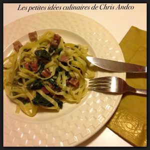 Pâtes d'Alsace aux épinards frais et jambon sec