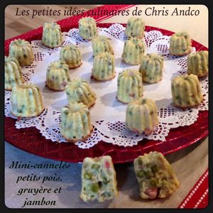 Mini-cannelés petits pois, gruyère et jambon