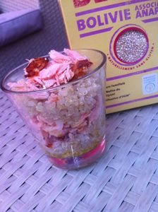 Petit taboulé de Quinoas blond à l'huile d'olive et aromates et son saumon poêlé au gros sel de Camargue .