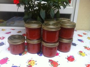 Coulis de tomates maison en bocaux .