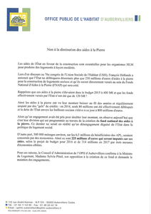 Unanime, le Conseil d'Administration de l'OPH d'Aubervilliers s'oppose à la diminution des aides de l'État au logement HLM