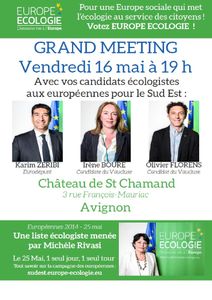 Grand meeting EELV au château de St Chamand 3, rue François-Mauriac Vendredi 16 mai à 19 H en présence de Michelle Rivasi et Karim Zeribi