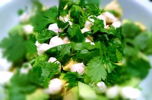 Salade avocat, concombre et mozzarella
