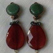 Boucles d'oreille en cornaline , préhnite et aventurine.