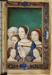 Portrait de Claude de France réalisé trente ans après sa mort dans le Livre d'heures de Catherine de Médicis1.