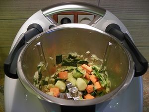 POULET VAPEUR, TAGLIATELLES ET VELOUTE DE LEGUMES (thermomix)