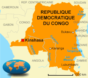 Carte de la RDC, Kinshasa en rouge