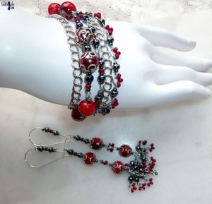 Paso Doble - Parure bracelet multi rangs et longues boucles d'oreille de style boho chic