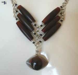 Wanyanka - Collier Ethnique Chic amérindien en agate Cyclope et chevrons en corne de buffle pour homme