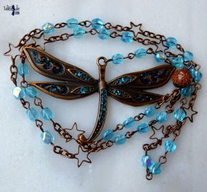 Rosarium Coenagrion Puella - Chapelet rosaire druidique aux perles vintages turquoises et sa grande libellule