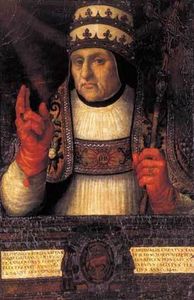 Juan de Juanes - Portrait du pape Calixte III - 1586 - huile sur cuir. 83x56cm Valence