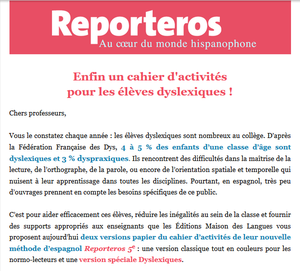 Reporteros 5ème: Cahier d'activités pour les élèves dyslexiques