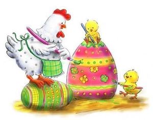 .. Panier de pâques et déco échelle et la poule ..
