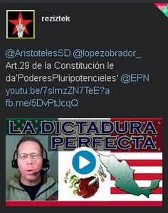 Publicado el 23 dic. 2015 EXCLUSIVA: Por tercera vez reforman el Artículo 29 de la Constitución de la República, ahora le dan ‘poderes pluripotencieles, faraónicos, o cesáreos’ al Presidente de la República Por Alexander Backman CR NOTICIAS / CR NEWS- 21, DIC, 2015- MÉXICO—‘En lo oscurito’, fue lo que dijo un abogado prominente de la nación a CR NOTICIAS en una entrevista exclusiva refiriéndose a las leyes aprobadas en el país que le dan la capacidad a agentes de distintas agencias federales de los Estados Unidos de América en portar armas de fuego de mediano calibre en el territorio nacional dentro de áreas federales como los recintos aduanales, y la reforma al Artículo 29 de la Constitución Política de los Estados Unidos Mexicanos. Esta última, aprobada en medio de las fiestas decembrinas sin que se le haya informado al Pueblo de México. SEGUIR LEYENDO: http://concienciaradio.com/dictadura_...