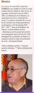 En mémoire d'Eric Chambolle, aumônier en Ile de France