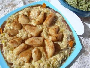 Saint-Jacques à la fondue de poireau au gingembre
