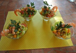 Salade crevettes, mangues, gingembre et piments