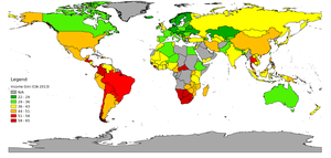 World Income Gini Map (2013): mesure d'inégalité économique dans les revenus