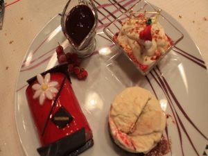 La bûche de Noël, la glace LINA, la framboisine, le chocolat liquide