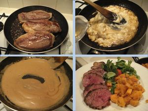 MAGRETS DE CANARD SAUCE AU MIEL ET PATATES DOUCES SAUTEES